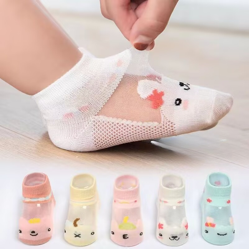  Children's Socks Spring and Summer Mesh Boys and Girls Cartoon Thin Short Socks Children's Breathable Cute Socks 1-6Years 