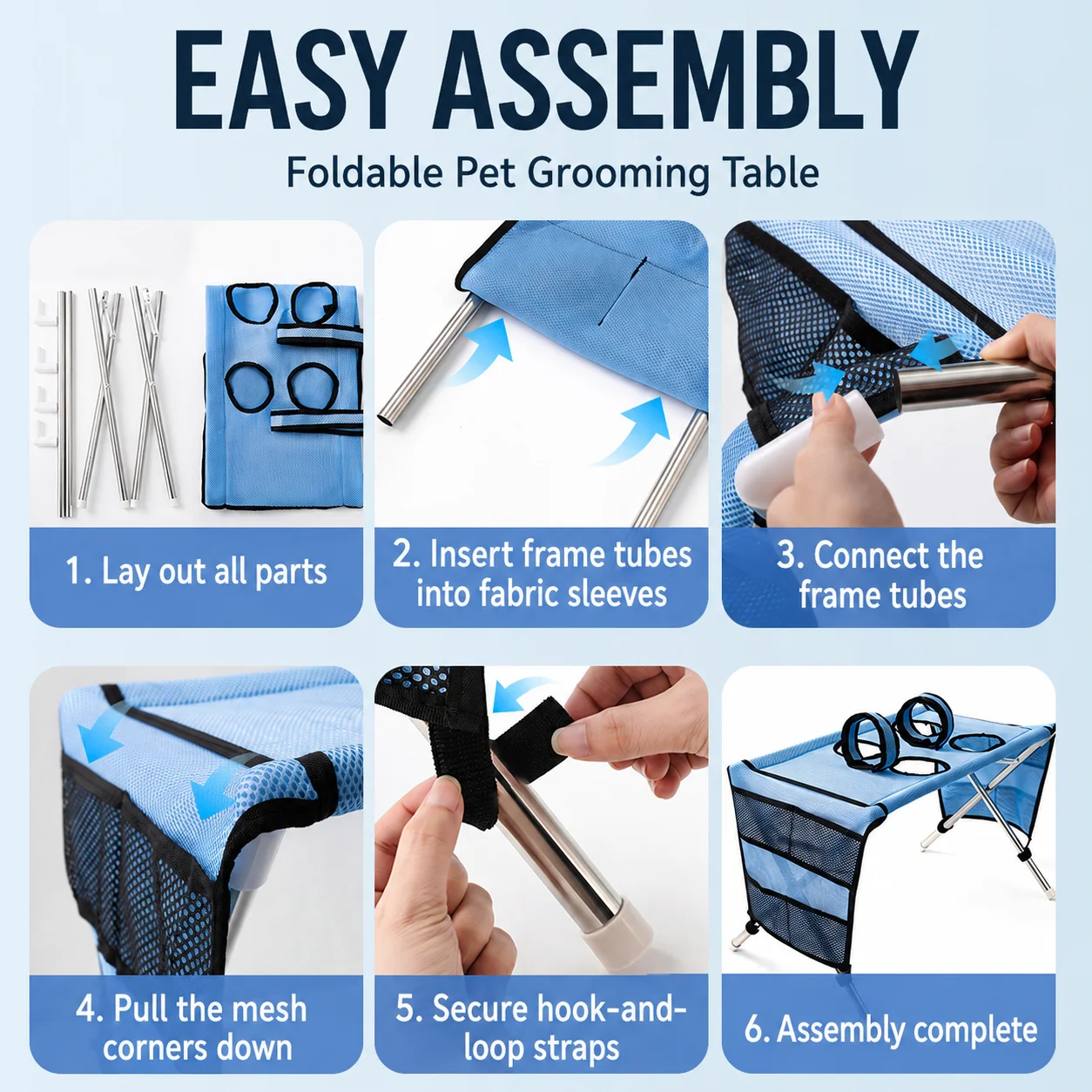 Upgraded Pet Grooming Table Foldable Stainless Steel Dog Cat Hammock Stand Nail Trimming Bath Care Restraint for Home JJ3850