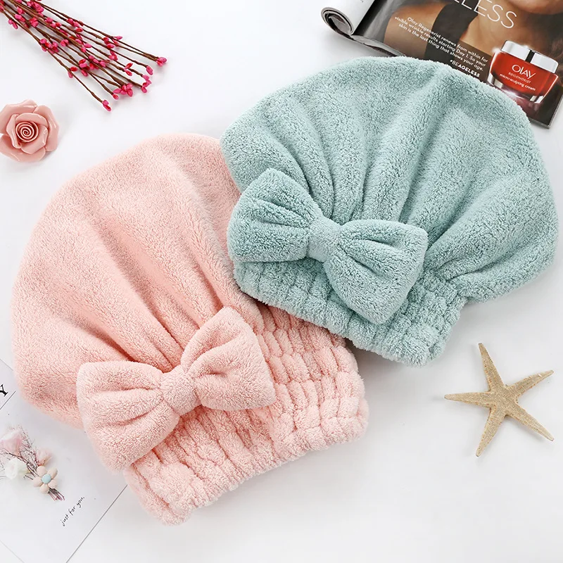 Magic Microfiber Hair Drying Towel Super Absorbent Hair Dry Wrap with Button Soft Bath Shower Cap Lady Turban Head