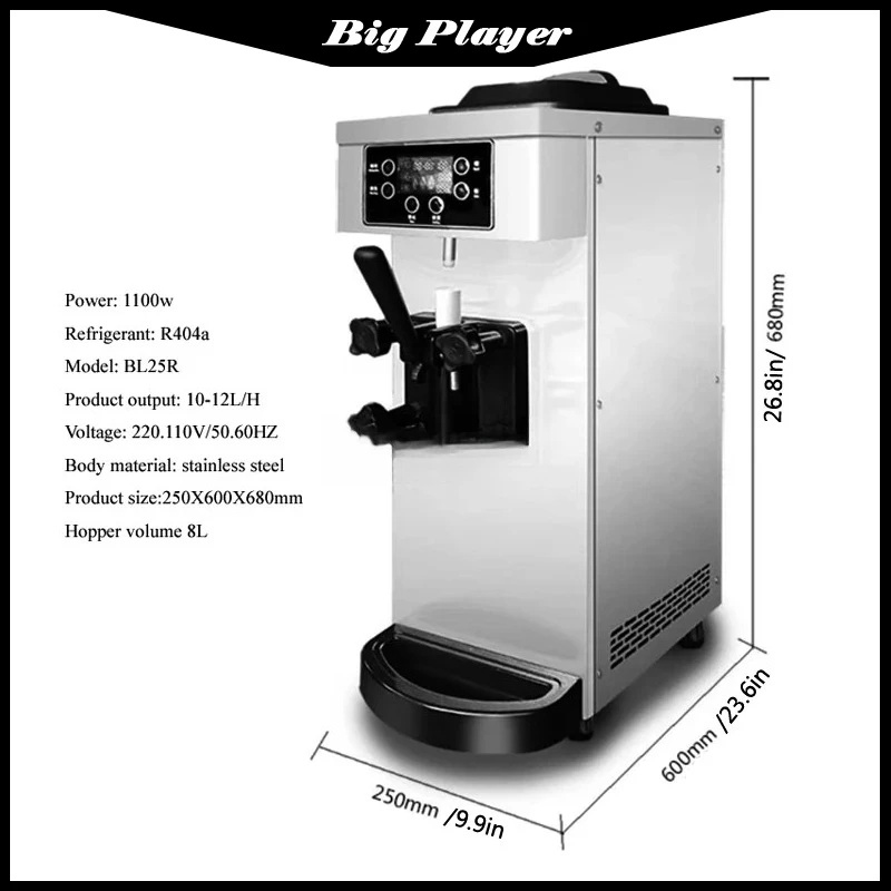 2025 New Stainless Steel Structure Portable Soft Ice Cream Machine Small Commercial Frozen Yogurt Machine