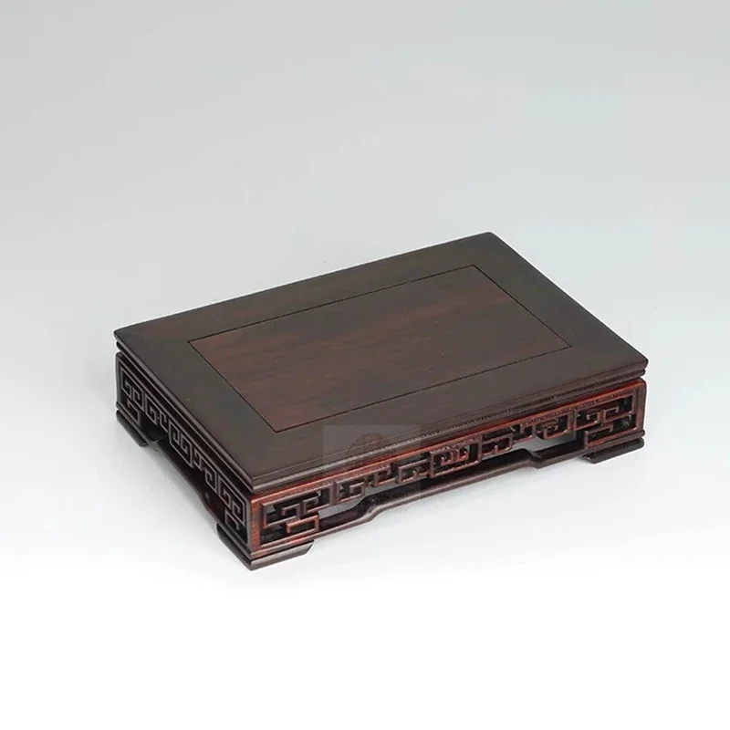 Rectangle Redwood Carved Bonsai Display Pedestal, Vase Decoration, Statue Collection Base, Home