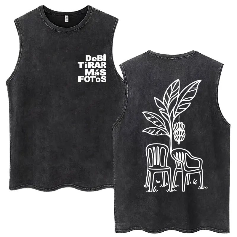 Rapper Bad Bunny Debi Tirar Mas Fotos DTMF Washed Tank Tops 90s Vintage Hip Hop Sleeveless T Shirt Men Women Cotton Loose Vests