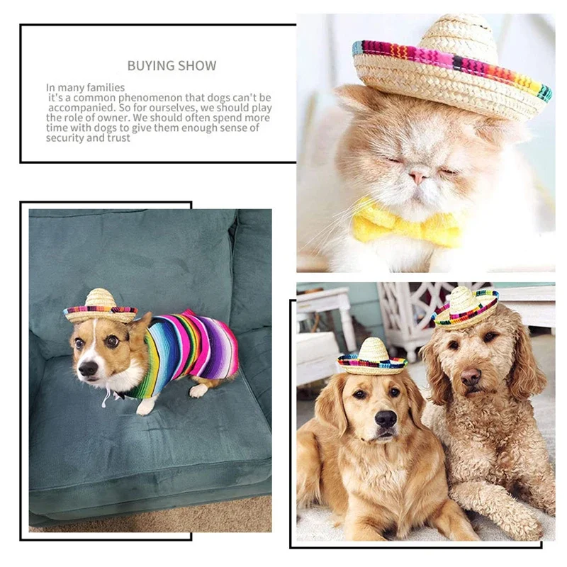 Pet Dogs Straw Hat Mini Sombrero Cat Sun Hat Beach Party Straw Hats Dogs Hawaii Style Hat For Dogs Funny Accessories