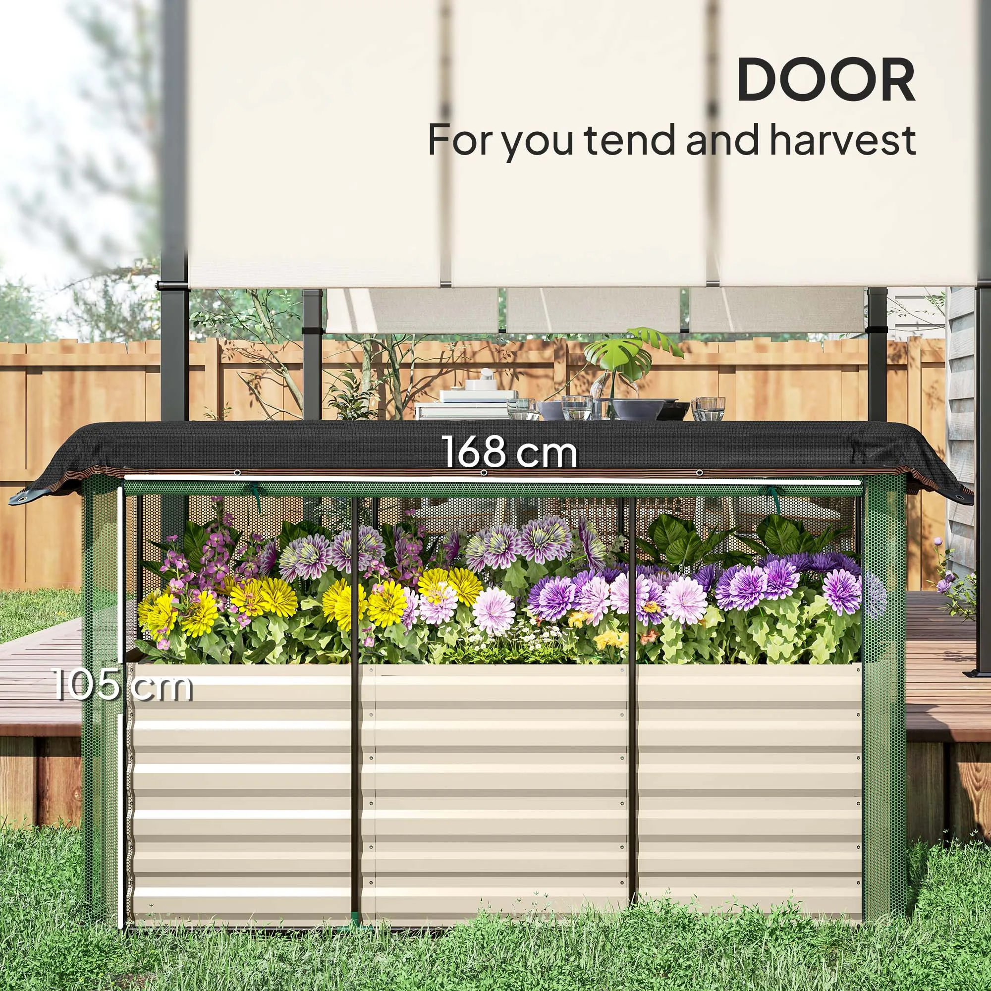 Galvanized Raised Garden Bed with Crop Cage & Shade Cloth, Beige - view 6