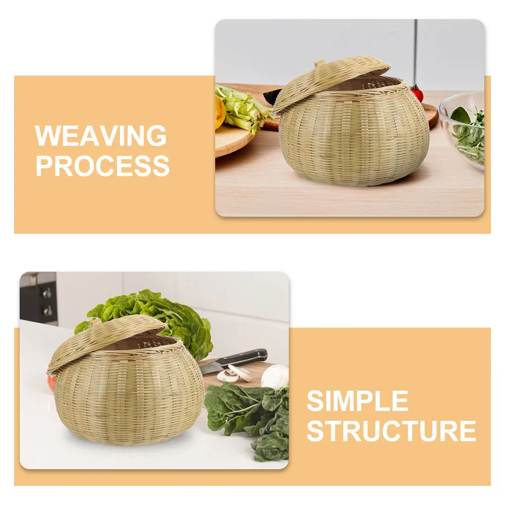 

Bamboo Woven Basket Lid Multi-Purpose Kitchen Storage Organizer Sundries Holder Rustic Decor Grocery Woven Bin