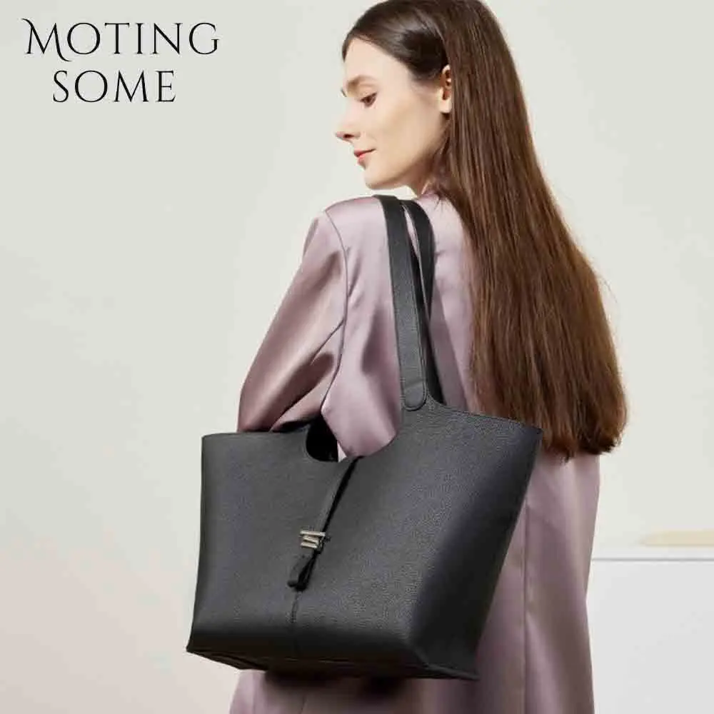 Motingsome Luxury Full Grain Cowhide Woman Tote 2024 New Designer Bags Stylish Lady Daily Bag Shoulder Handbag Fashion Tote