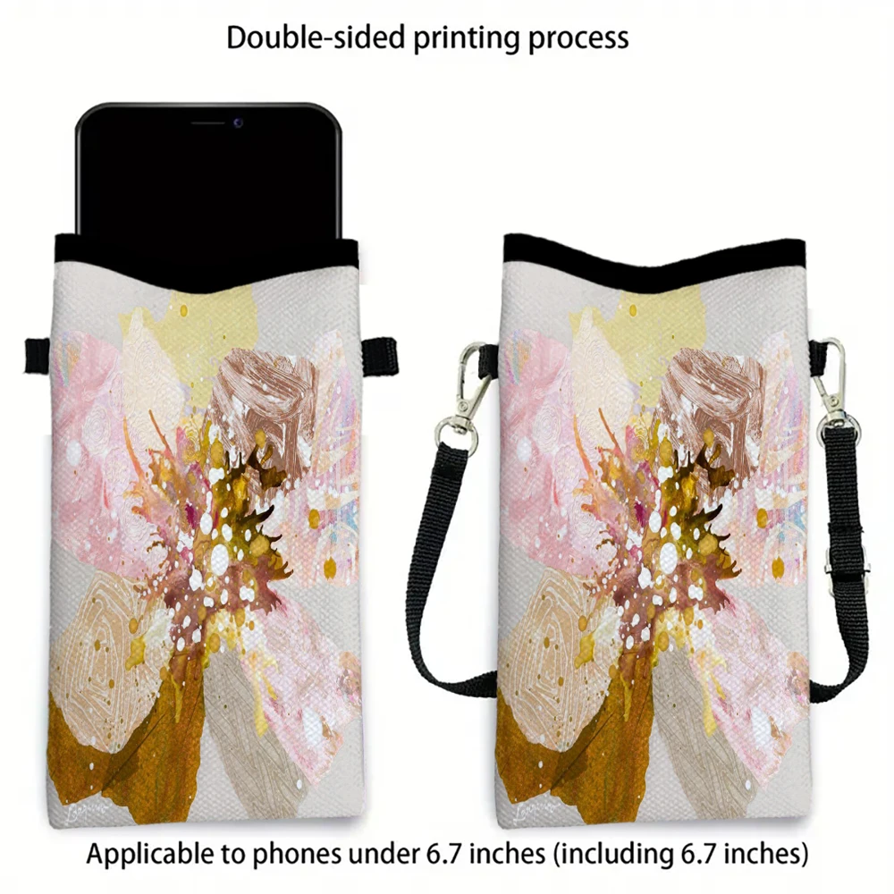 

Blooming Flowers Shoulder Bag High Quality Phone Bag with Adjustable Strap, Casual Style Women's Wallet Accessory Storage Bag3.3