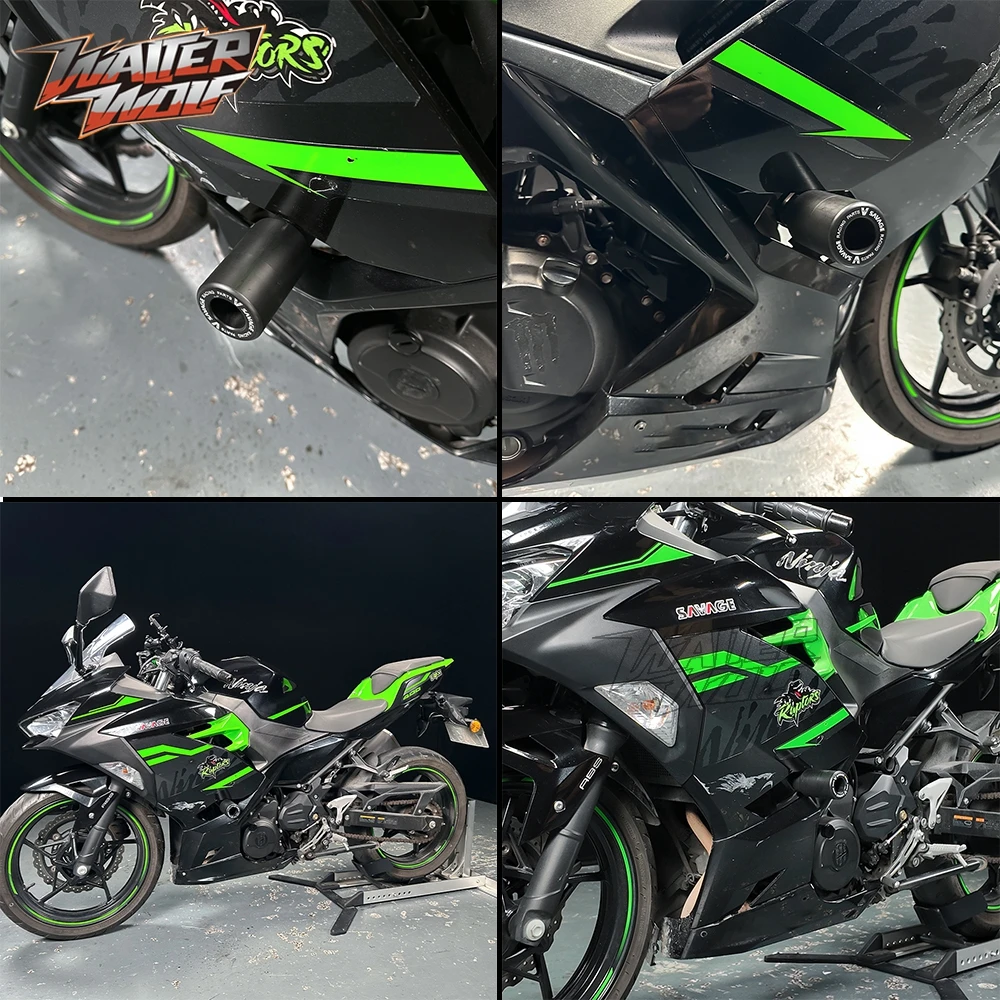 อุปกรณ์เสริมรถจักรยานยนต์ ตัวกันล้ม ตัวป้องกันเฟรม บังโคลน ตัวกันกระแทกโช้คหน้า สำหรับ Kawasaki Ninja 400 ปี 2018-2024
