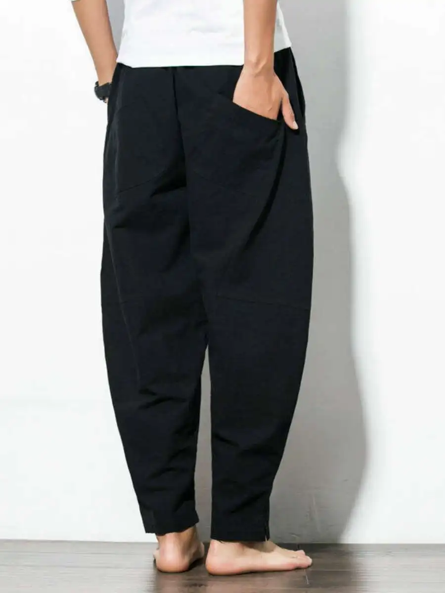 

Summer Cotton Linen Casual Pants Loose AKP Base Men's Long Trousers Comfortable Breathable Thin Material mid Waist Fit