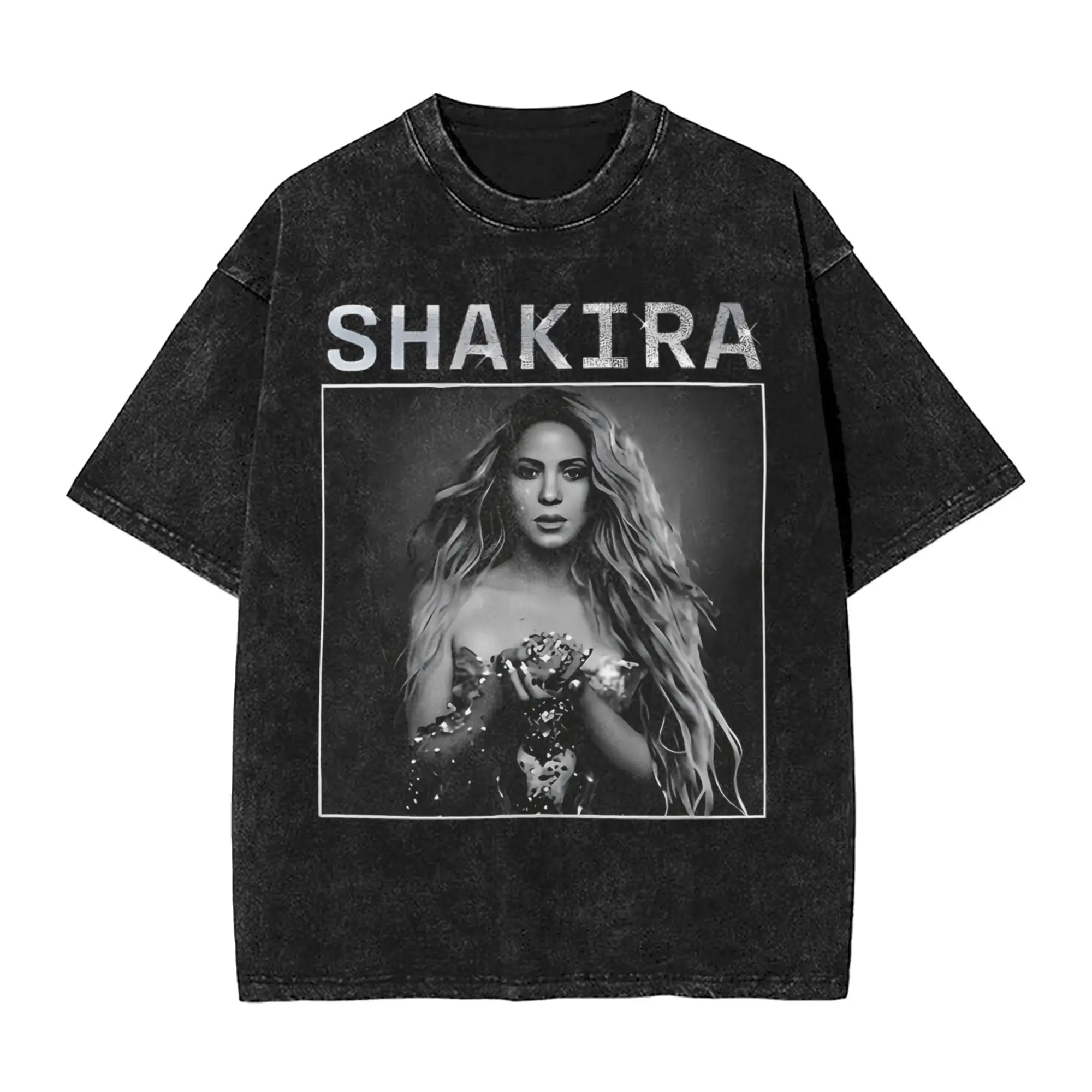 Washed T Shirt Shakiras Latin Music Hip Hop Novelty T-Shirt Oversize  Streetwear 100% Cotton Summer Tops Tee Shirt for Men Women