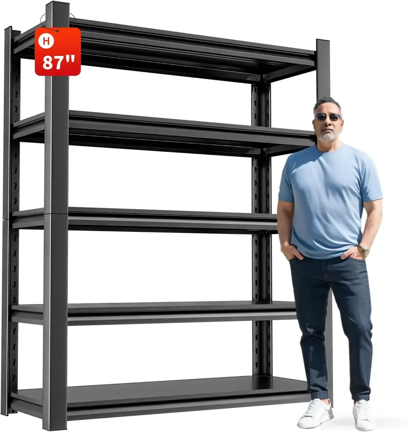 

5-Tier Heavy Duty Steel Garage Shelving Unit, Adjustable Metal Utility Shelves, Industrial Storage Rack for Garage, Warehouse,