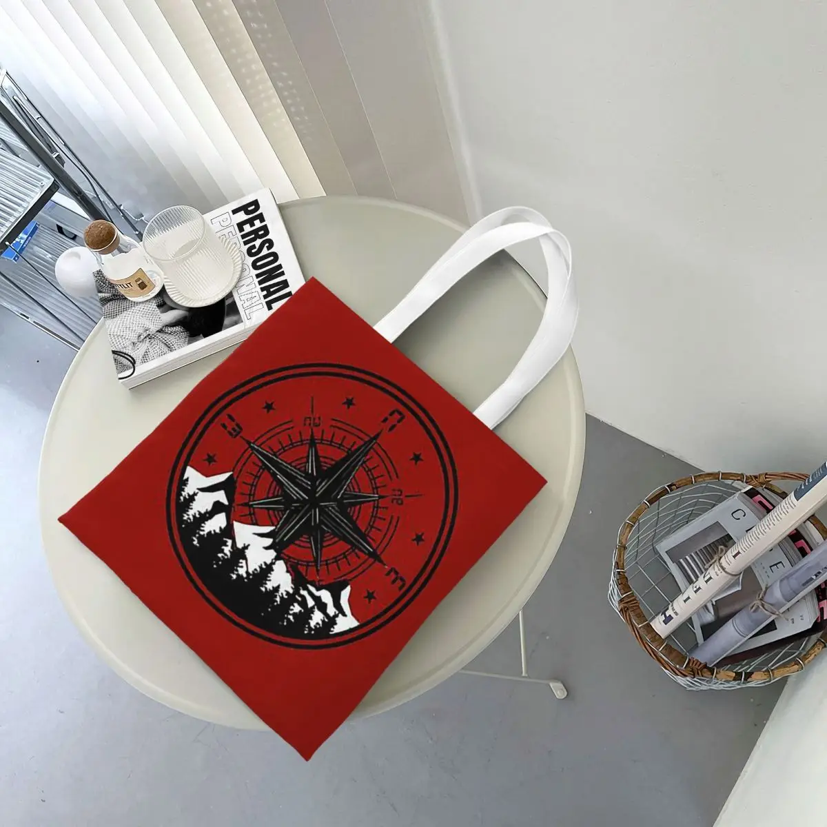 Bolsas de compras con brújula y mapa náutico de aventura, bolso de mano de lona reutilizable para mujer, bolso de viaje