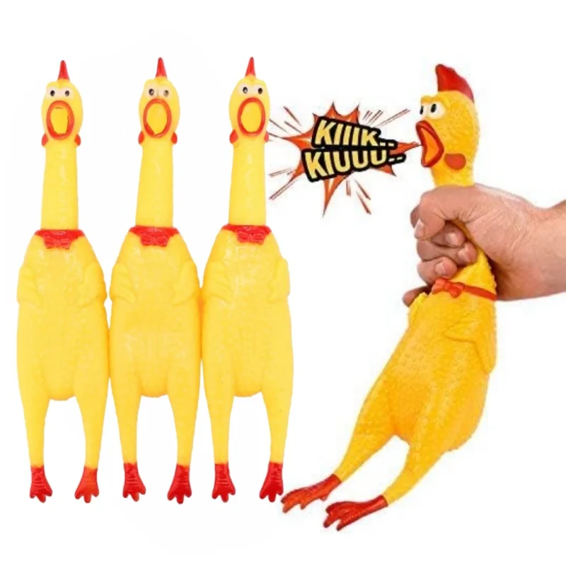 

Yellow rubber squeaky chicken, screaming sound monster chicken, children's toy, pet toy, stress relief toy
