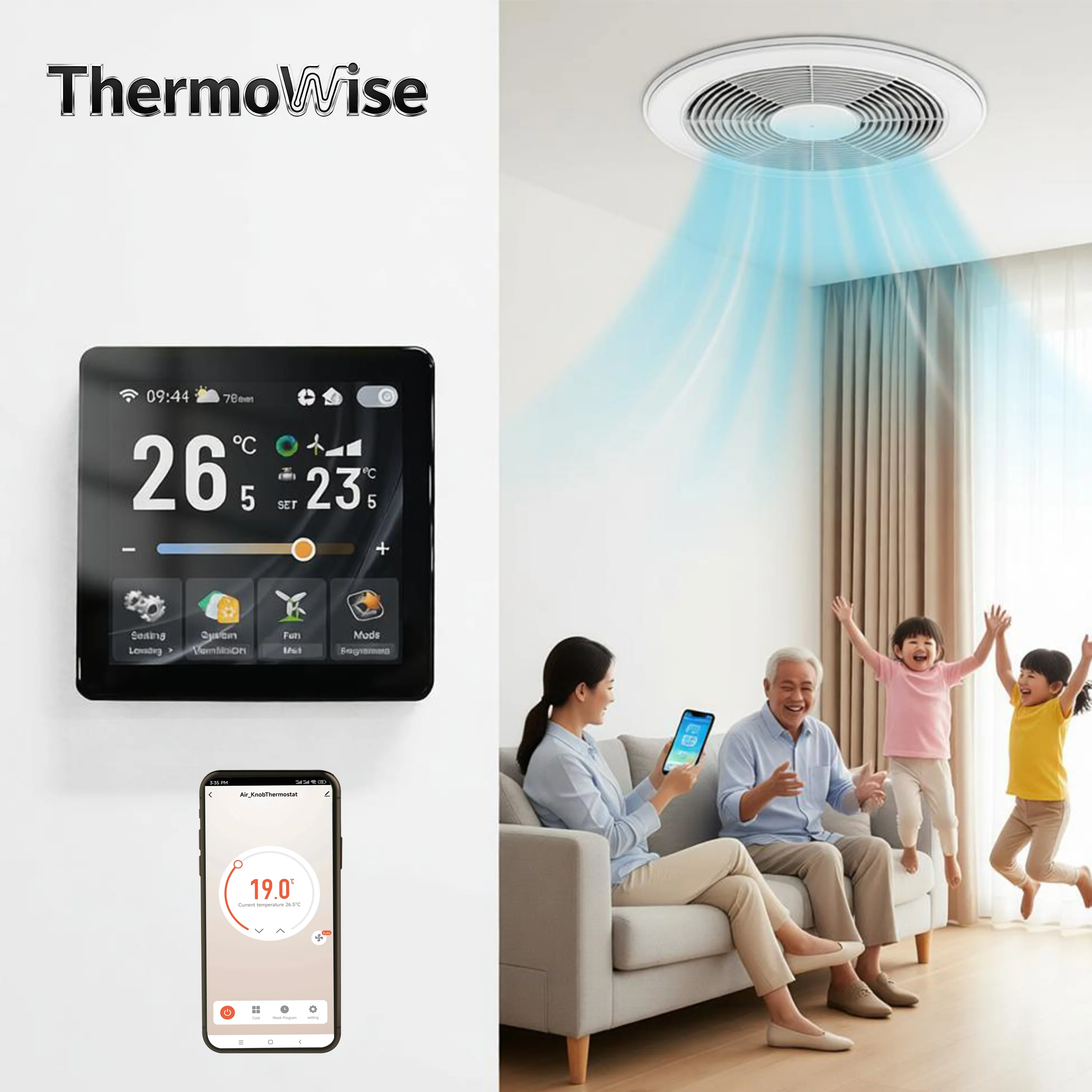 4-Inch TFT Touch AC Thermostat WIFI For Menu Management Fan Coil Unit Adjustment Cooling Heating 4P2P Temperature History Record