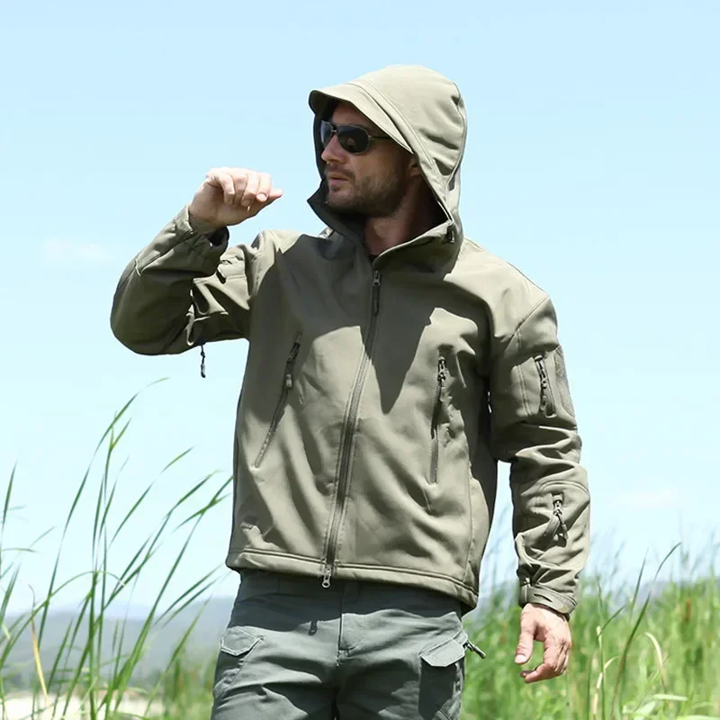 Outdoor Warm Shark Skin Soft Shell Special Tactical Training Plush Thickened Waterproof Windproof Jacket Pants Suit