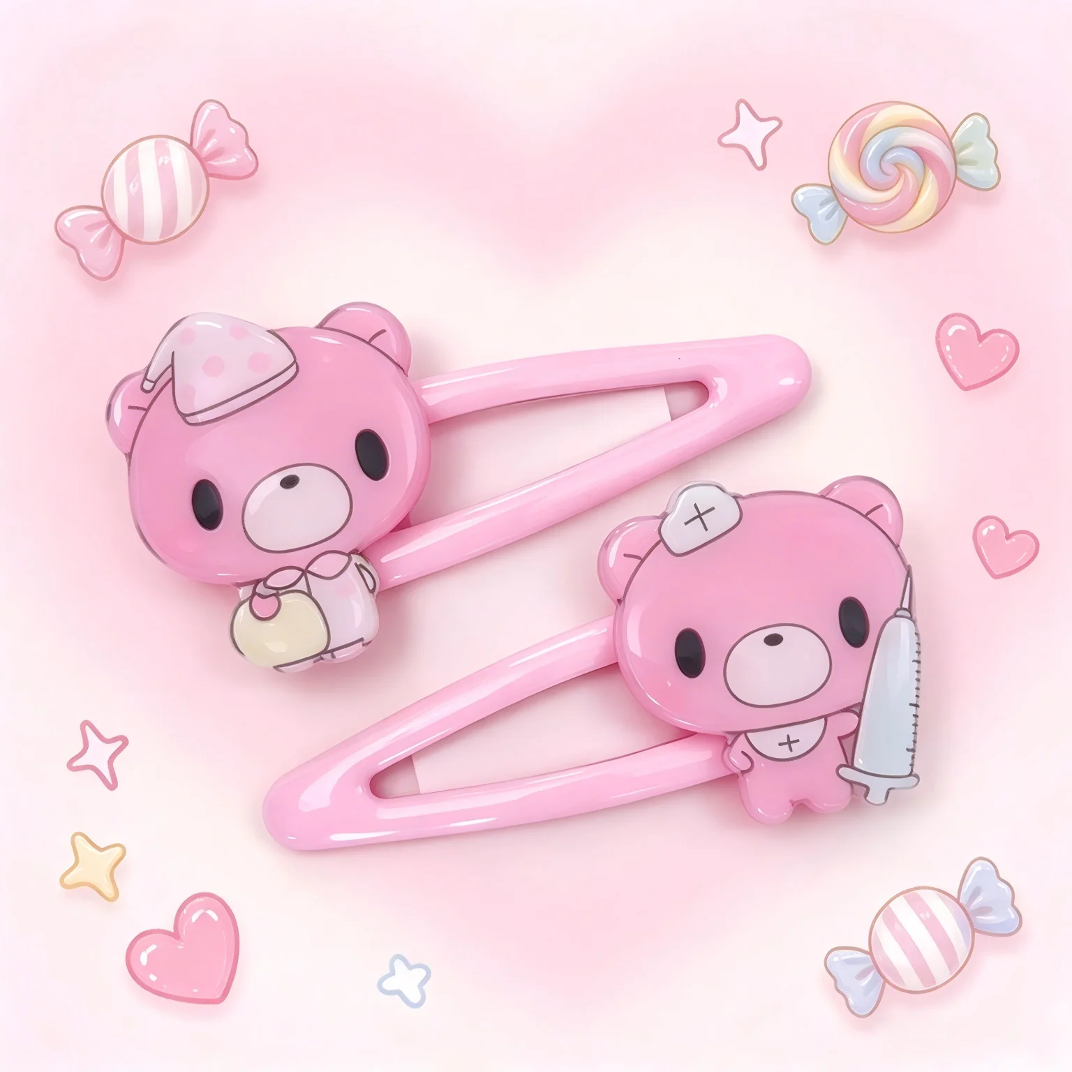 Cute Pink Bear Pattern Hair Clips Sweet Cartoon Barrettes Fashion Hair Accessories for Girls Daily Decor