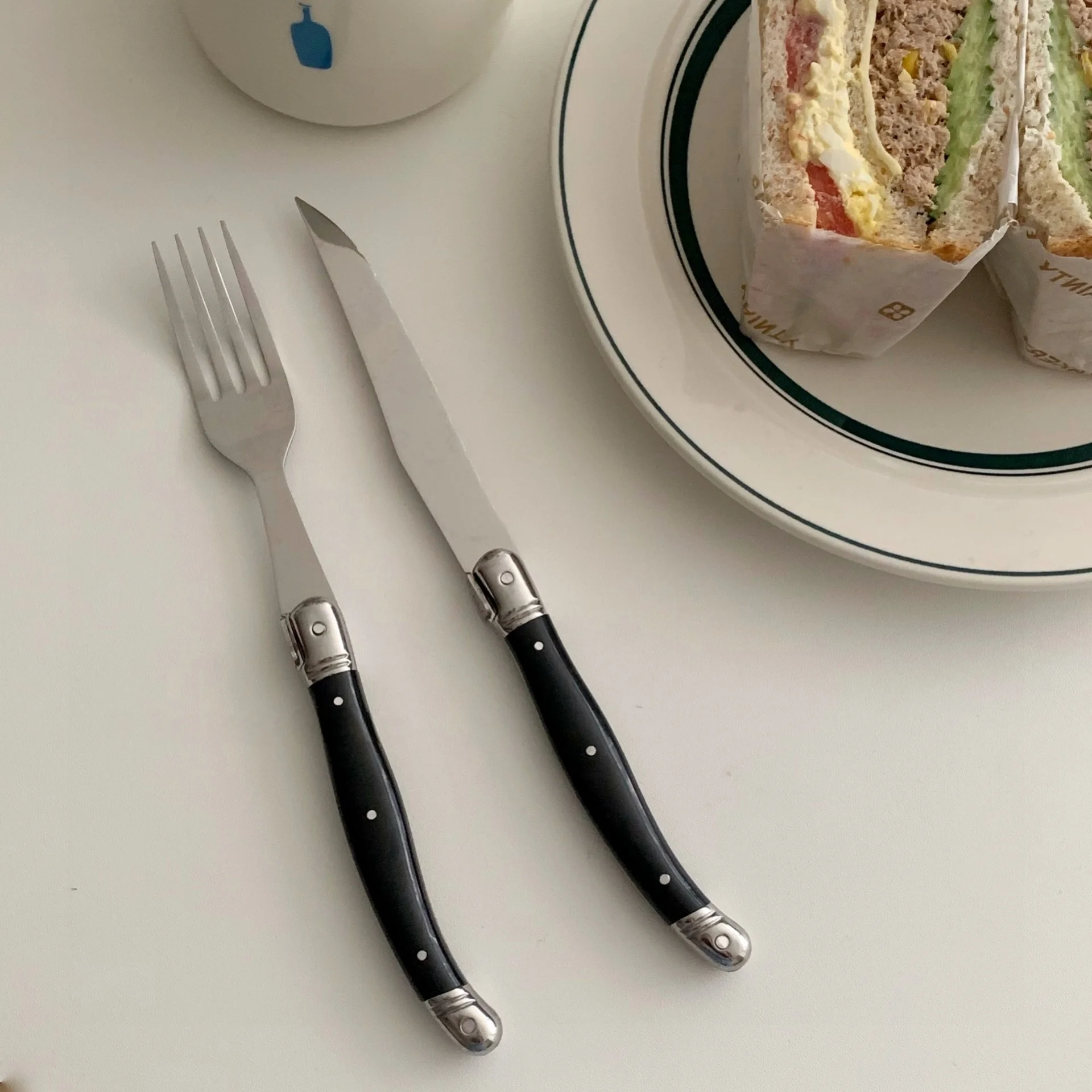 1/4/6/8 P Serrated Steak Knives Set And Fork Set Cutlery Solid Full Tang Steel Table Sharp Handle Cutlery Laguiole Knife Set