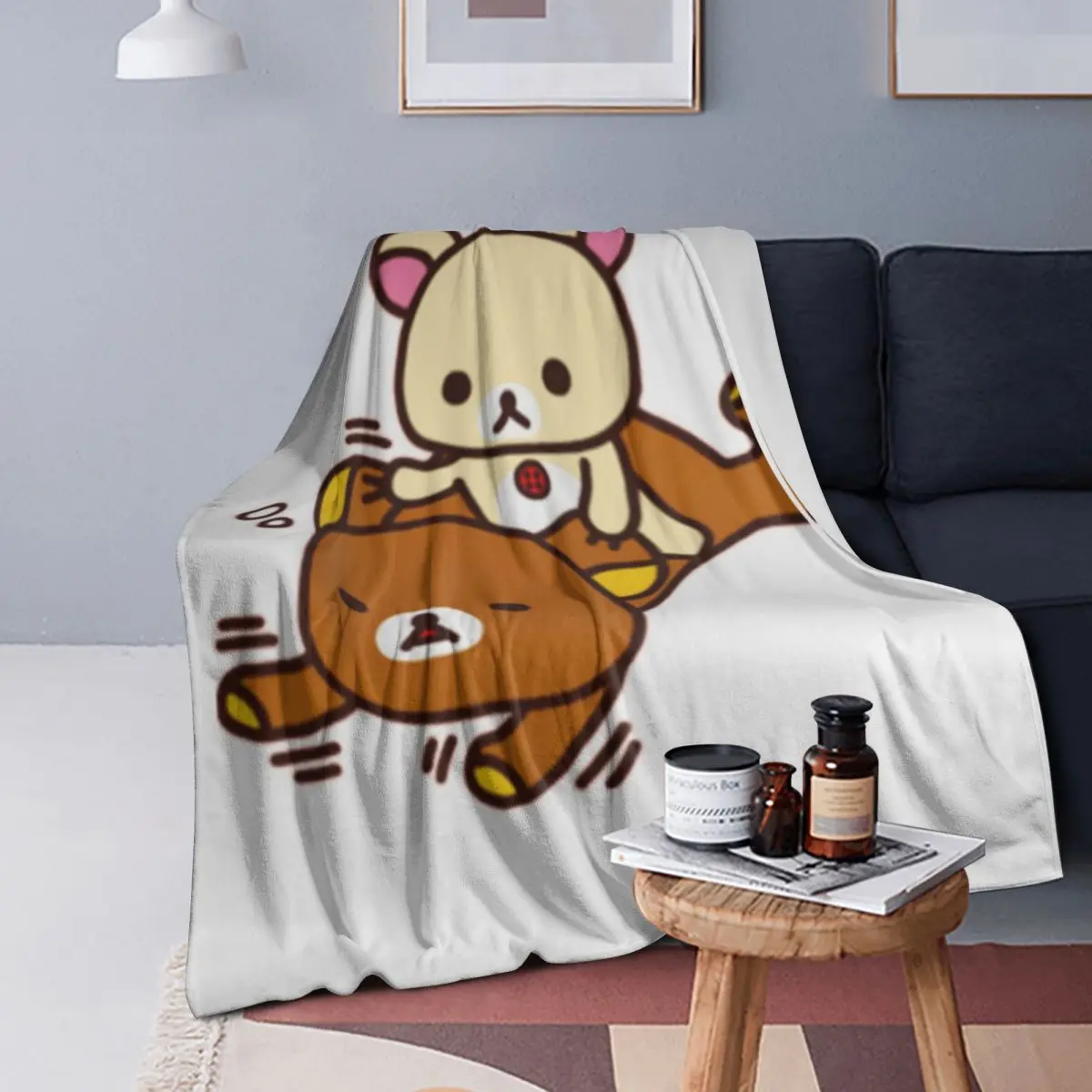 Rilakkuma And Korilakkuma Funny Blanket Soft Warm Flannel Throw Blanket Cover for Bed Living room Picnic Travel Home Couch