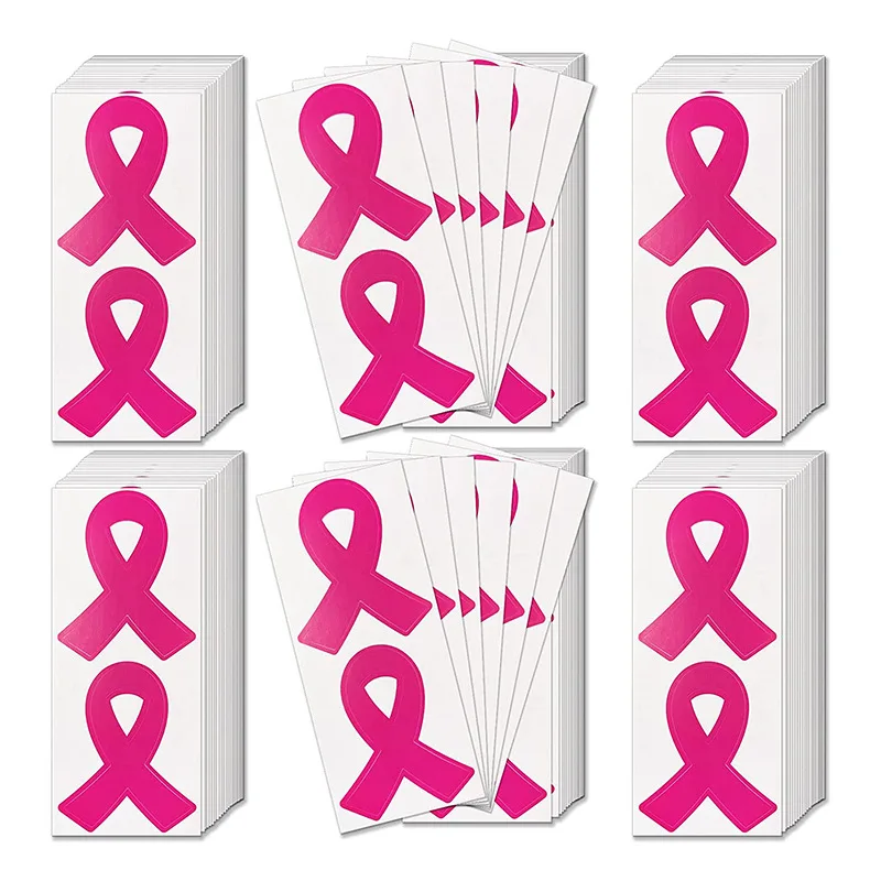 Breast Cancer Awareness Stickers Pink Breast Cancer Awareness Ribbon Stickers 50Pcs Adhesive Breast Cancer Decal Label Sticker