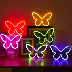 LED Neon Sign USB/Battery Operated Creative Shape Flicker Free 3D Visual Effect Soft Lighting Butterfly Neon Sign LED Lamp Photo