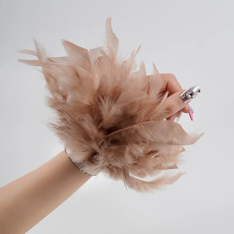 Women Natural Fur Feather Cuffs Sexy Cuffs With Feathers Feather Cuff Snap Bracelet Sleeves Wrist Arm Removable Shirt