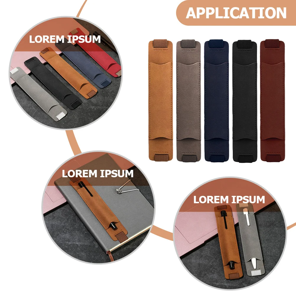

5Pcs Elastic Band PU Pen Holder Sleeve Practical Notebook Pen Pouch Scratch Protection Pencil Holders for Students