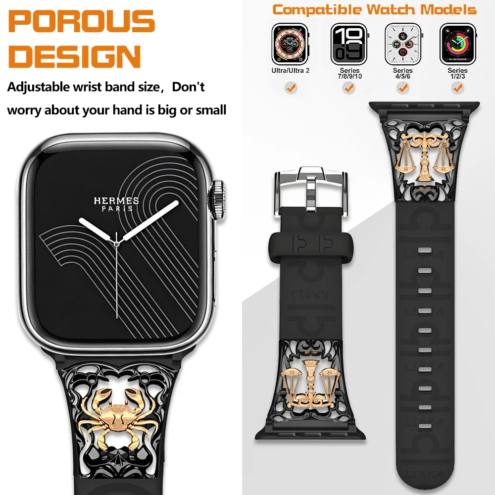 Silicone zodiac Sports Bracelet Suitable for Apple Watch Series 38/40/41/42/44/45mm watch band iwatch Series Ultra 9/8/7/6/5/4 ﻿