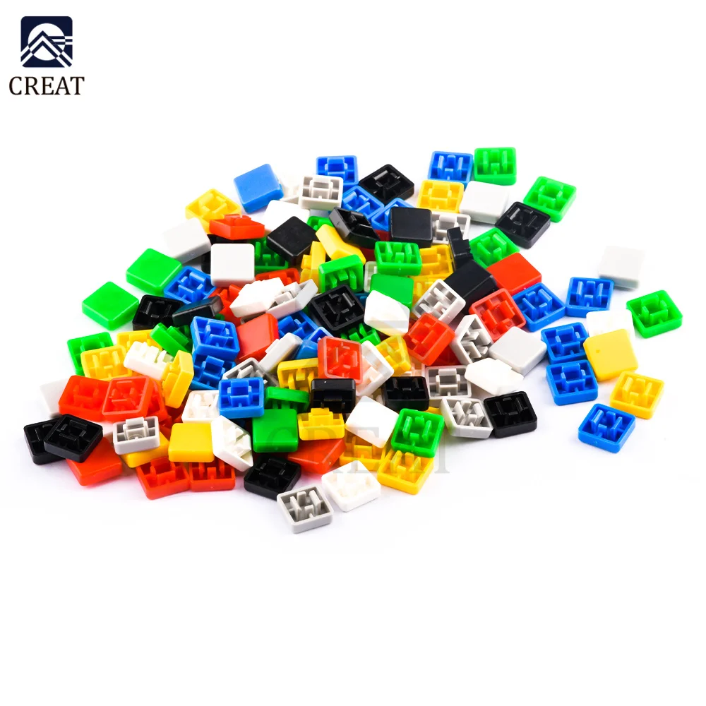 140PCS Tactile Push Button Switch Cap A14 12*12*7.3mm 7 colors Square Mixed Color Tactile Button Caps Kit for Arduino