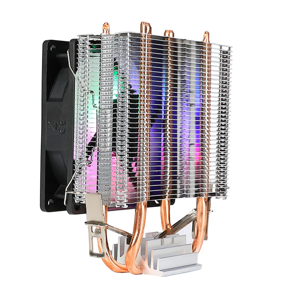 Pendingin CPU dengan 2 Pipa Panas Kipas Pendingin RGB Pelangi Tenang Kipas Pendingin CPU 3PIN untuk Intel LGA 775 1150/1151/1155/1156/1200 AMD