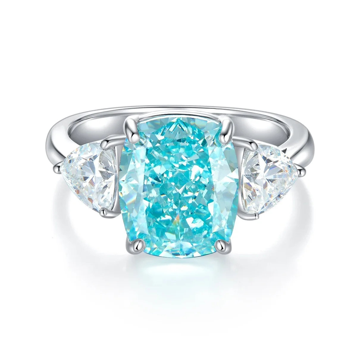 

S925 Silver Full Diamond Ice Paraíba Color 6 Karat Luxury Luxury Ring for Women
