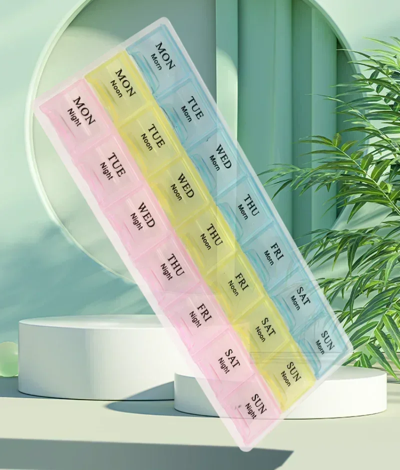21 Grids Portable Travel Pill Box Cases Organizer 7 Days 3 Times One Day with Large Compartments for Vitamins Household Medicine