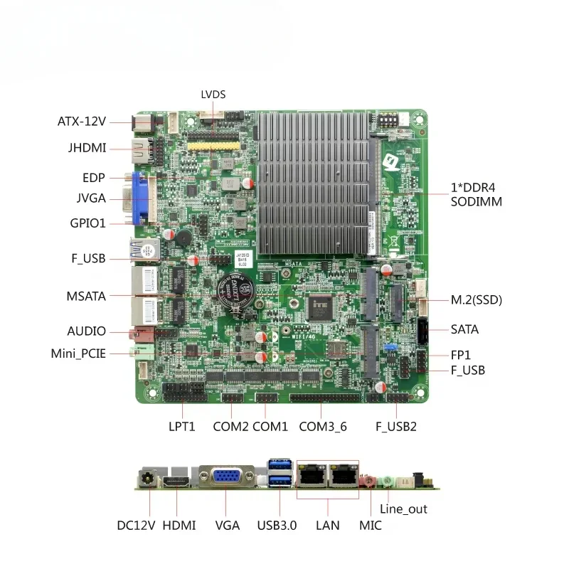 Intel main board J4125 DDR4 4 core 4 thread high definition VGA LVDS EDP 6 COM 8 USB J4125 main board Mini computer main board