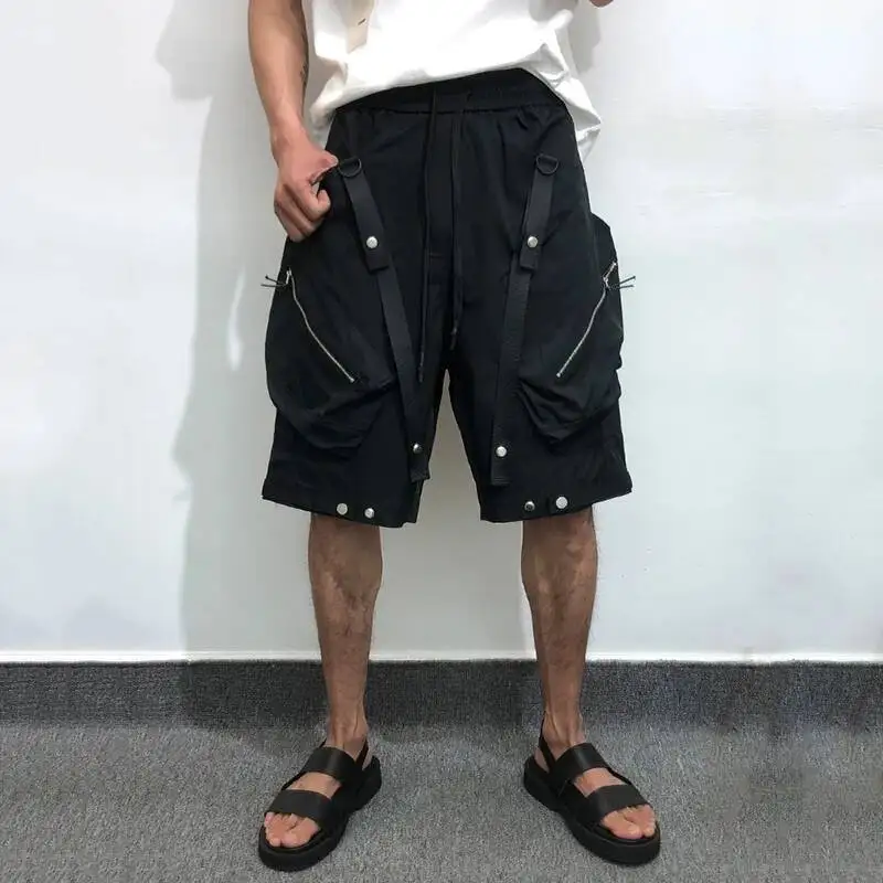 MWJLPWQ Street Darkwear Multi-Pocket Workwear Harun Shorts Hip-Hop Casual Vintage Loose Knee Length Pants 2026 Summer Tide 16613