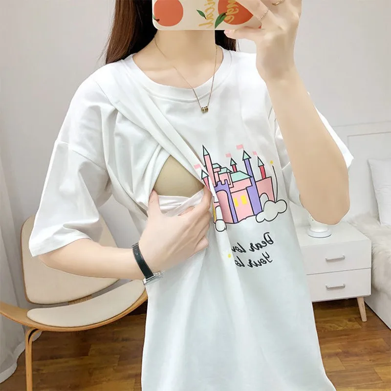 

Maternity Breastfeeding T-shirt Short Sleeve Nursing Top Maternity Clothes Pregnancy Photoshoot Tshirt Pregnant Women Clothing