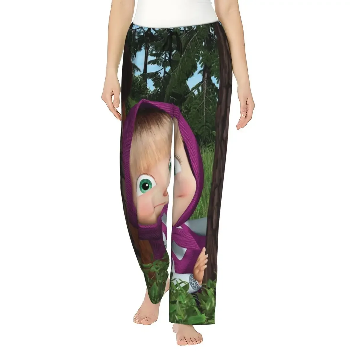 

Женские пижамные штаны с карманами, с принтом Маша и Медведи, для отдыха и сна