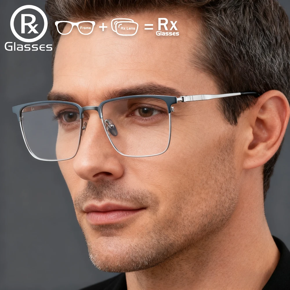 

RX Glasses Business Titanium Square Reading Prescription Glasses Men Anti Blue Light Myopia Photochromic Progressive Eyeglasses