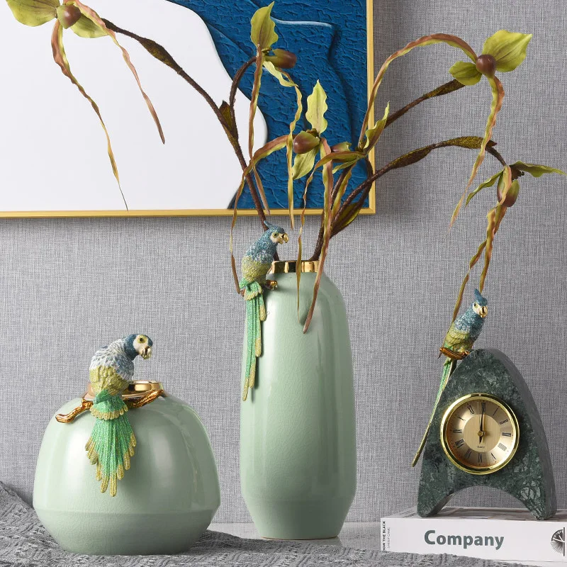Home decoration products parrot flower ware, living room entrance study model room flower arrangement vase ceramic ornament blue