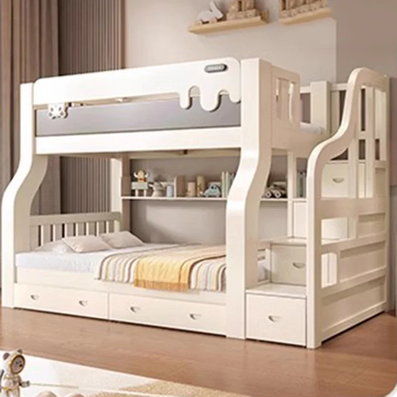 Storage Home Simple Double Bed Modern Whitr High Wooden Bedding Bed Children Human Muebles Para Dormitorio Nordic Furniture