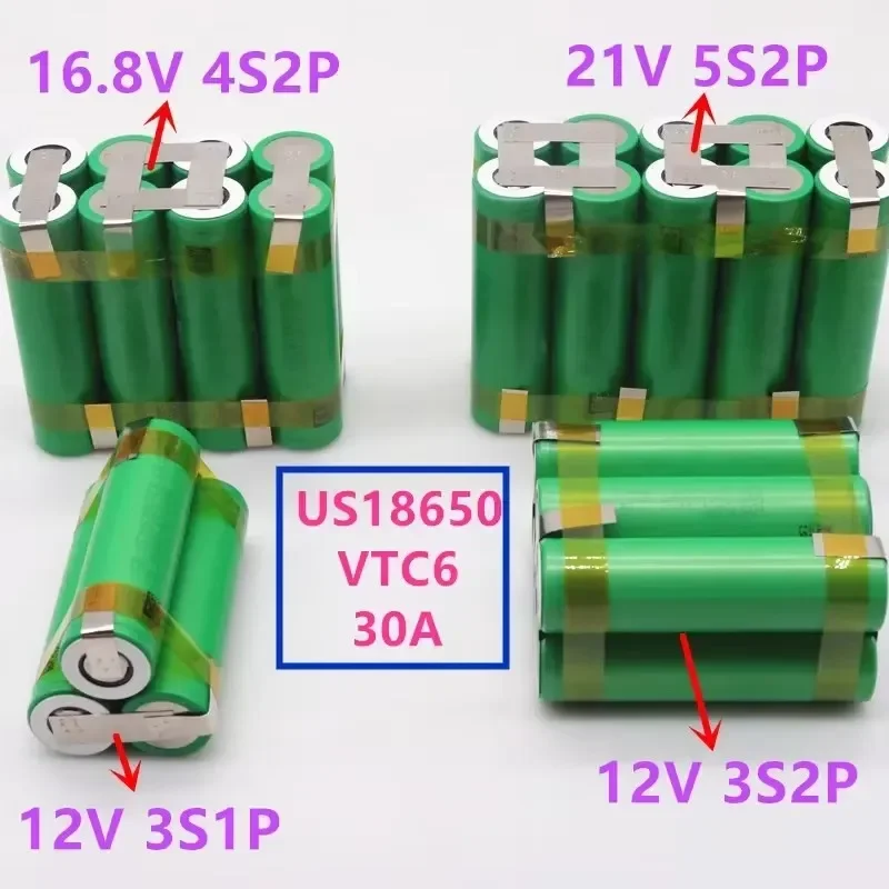 12V - 21V  US18650  VTC6 6000mAh 30amps for 12.6v Screwdriver Battery Weld Soldering Strip 3S1P 12.6v Battery Pack (customize)