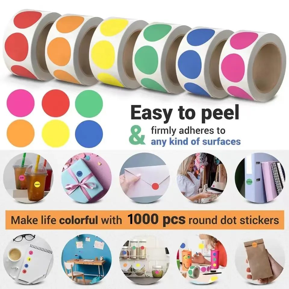 1000 PCS Circle Stickers Dot Stickers Colorful Self-adhesive Blanket Dot Stickers Price Tags Garage Sales Office Supplies