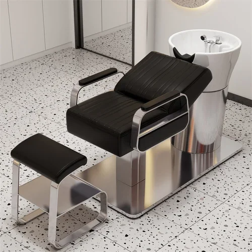 Shampoo Chair Lying Half Flushing Bed Stainless Steel Ceramic Deep Basin Hairdressing Punch Bed