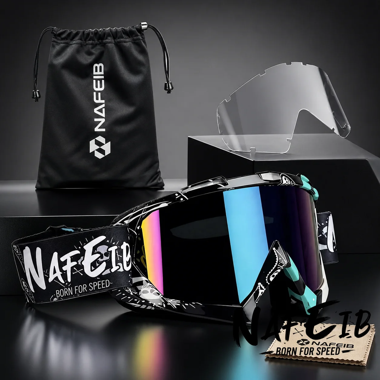 

armored goggles,biker style goggles,double lens goggles,drag racing suit goggles,dual sport goggles,kevlar goggles,leather racing suit goggles,motorcycle chain goggles,neck guard goggles,supermoto goggles