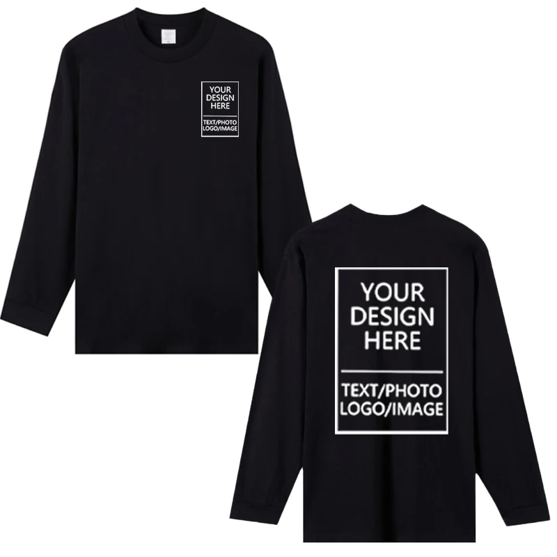 Men's long-sleeved pure cotton T-shirt, 230 grams thick, custom printed with company logo, loose-fitting for sports activities