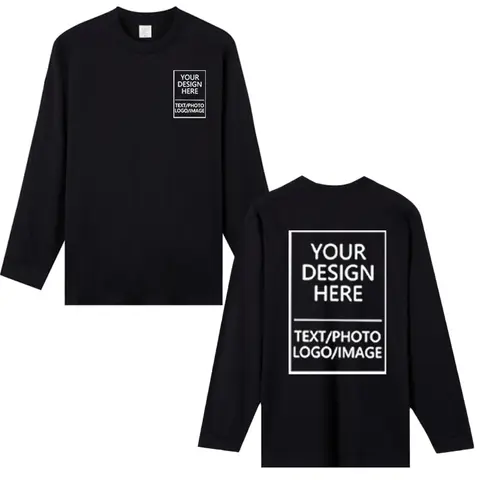 Men's long-sleeved pure cotton T-shirt, 230 grams thick, custom printed with company logo, loose-fitting for sports activities