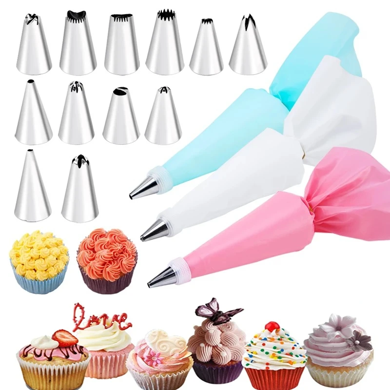 

Silicone Icing Bag Kitchen Accessories Icing Piping Cream Pastry Bag Stainless Steel Nozzle Set DIY Cake Decorating Tips Set Bak