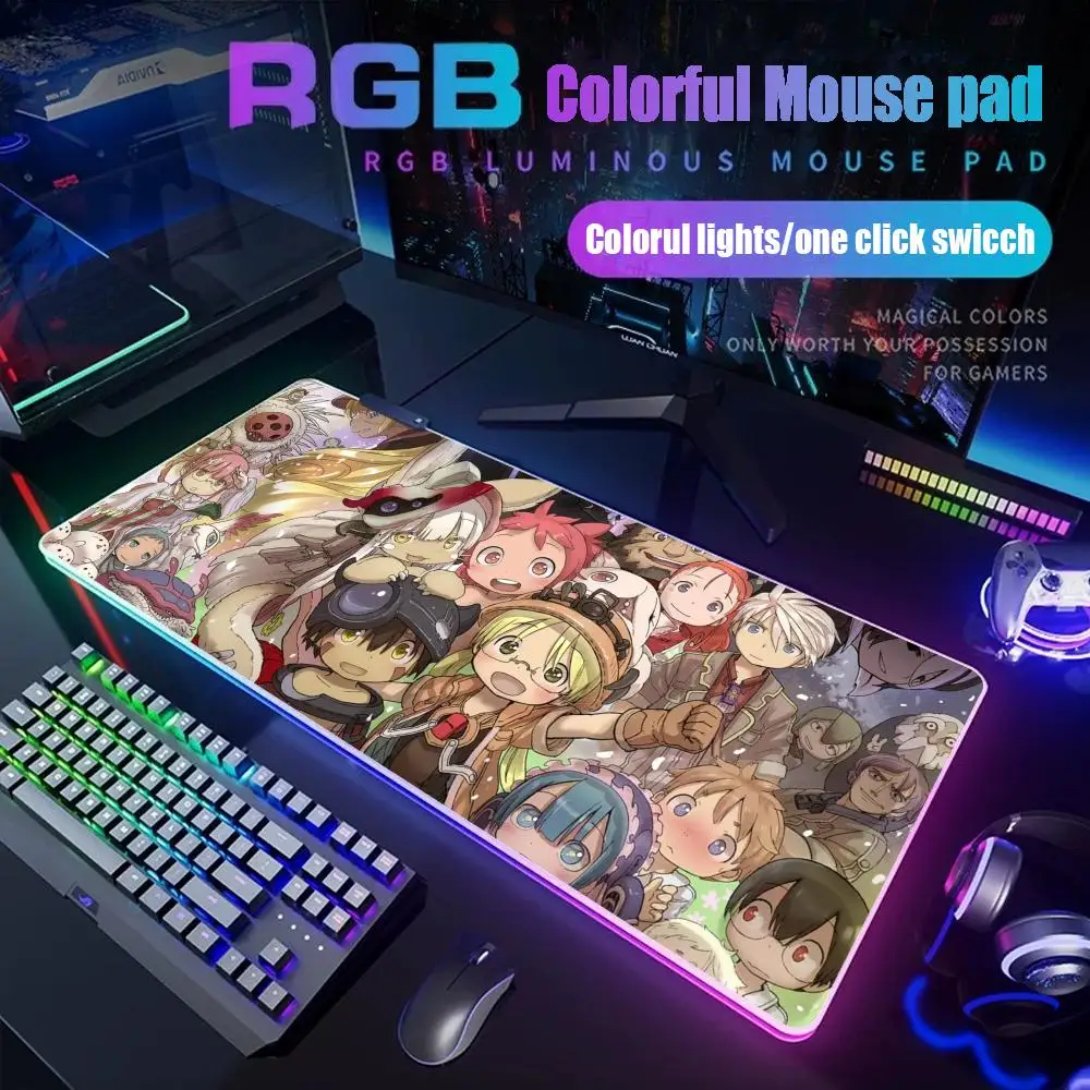 

Anime Made in Abyss Mouse Pad Gamer Rgb Desk Mat Back Light Led Mousepad Setup Gaming Accessories Deskmat Big Mousepad Backlight
