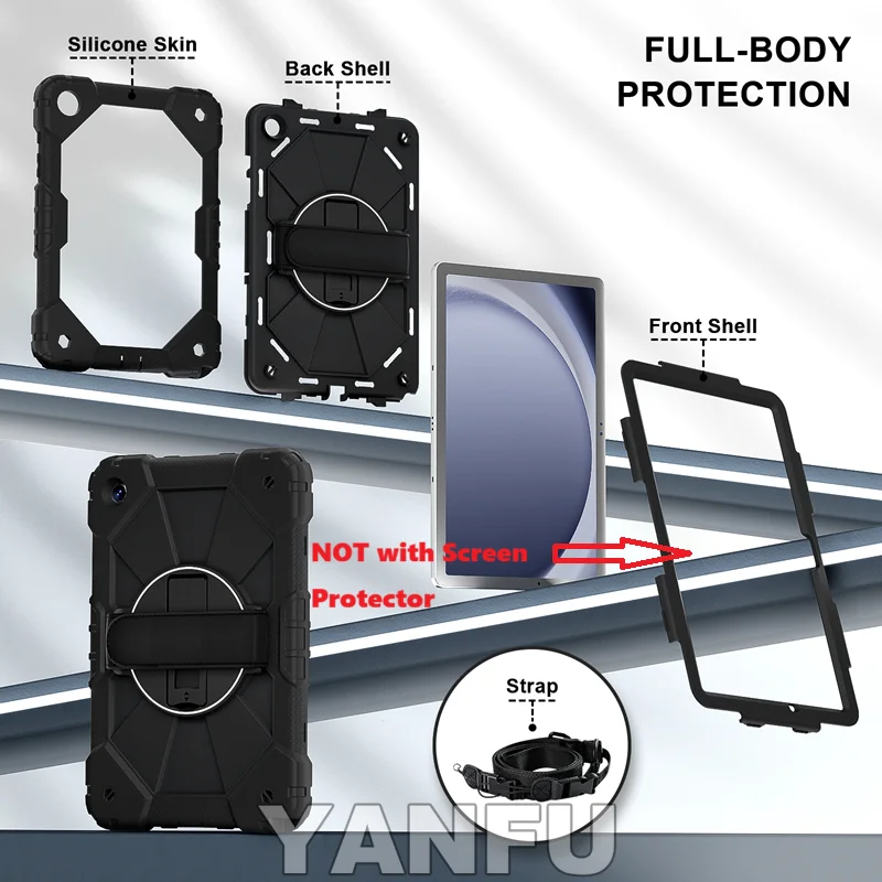 Armor Case For Samsung Galaxy Tab A11 Plus 11 A9 + Plus 11 A11 8.7 inch Rotation Hand Shoulder Strap Kickstand Shockproof Cover