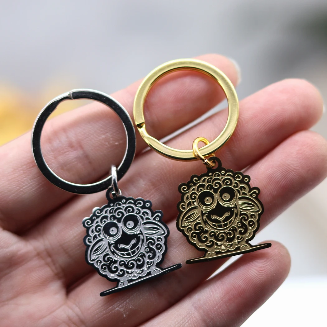 ANIMAL PORTRAITS Cute Lamb Face Ornament Pendant Key Chain Key RingStainless Steel Hip Hop Punk Jewelry