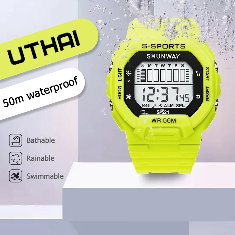 UTHAI Children Boys Girls Student Electronic Watch Macaron Colorful Men and Women Sports Alarm Clock Waterproof Square Watches