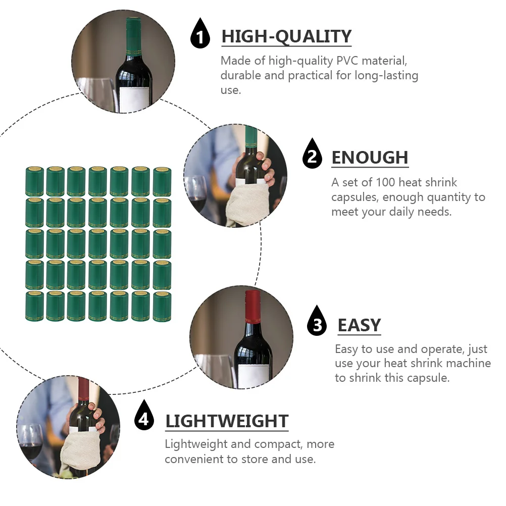 

200Pcs Heat Shrink Capsules Wine Bottle Sealing Caps PVC Waterproof Dust Cover for Wine Preservation and Decoration